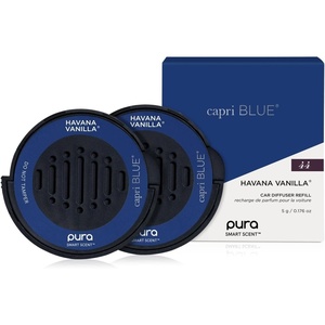 image:imageCapri Blue Pura Car Diffuser Refills  Includes 2 Car Air Freshener Pura Scent Diffusers  Long Lasting Air Freshener  Refills Only  Notes of Sugared Citrus amp Tropical Fruits Volcano 2 PackHavana Vanilla